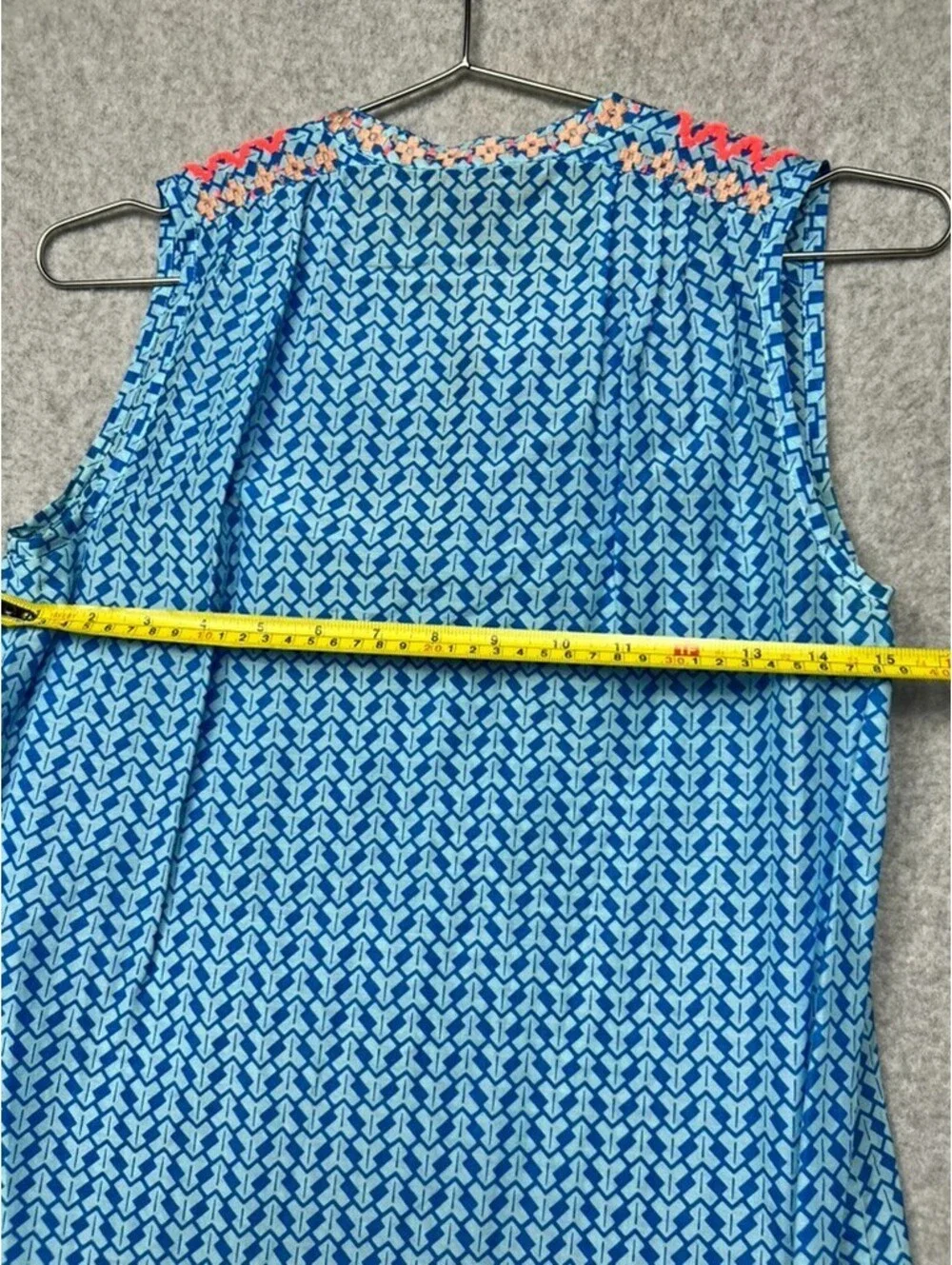 J.Crew Womens Neon Embroidered Tassel Tank Top 00 Blue Geometric Boho Blouse